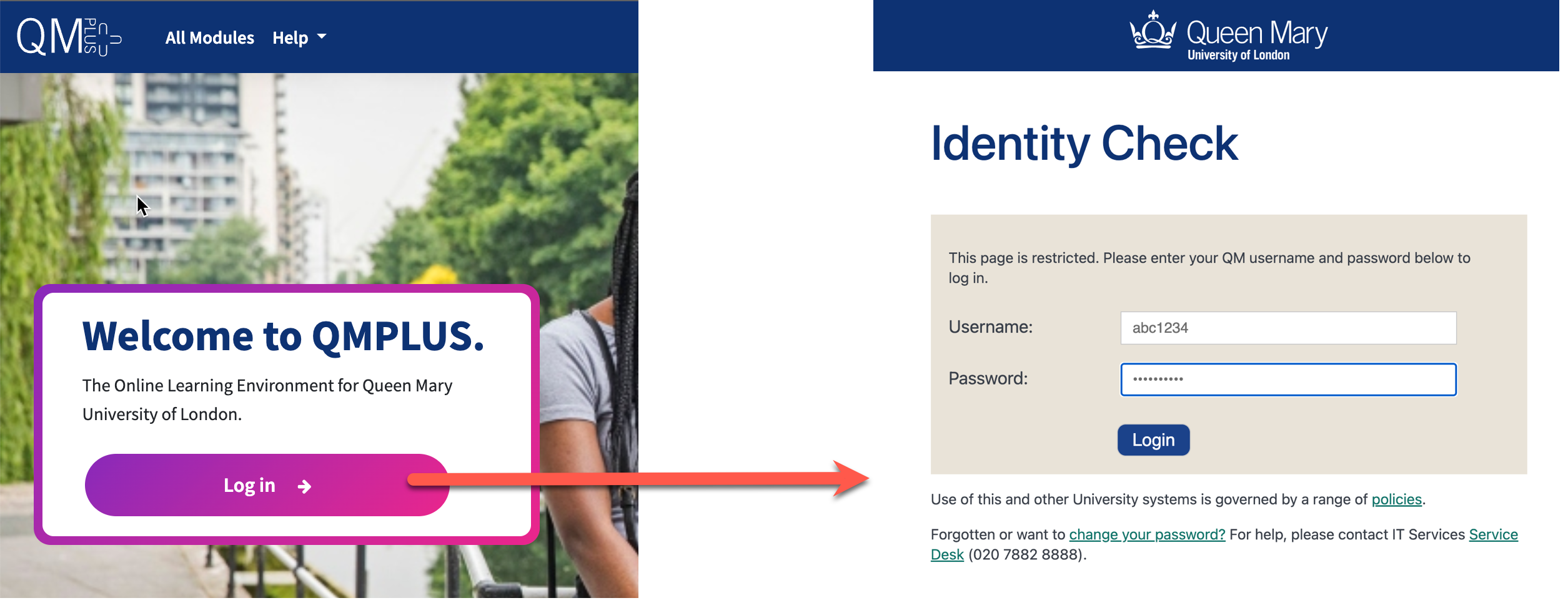 Old QMplus login process screen shot