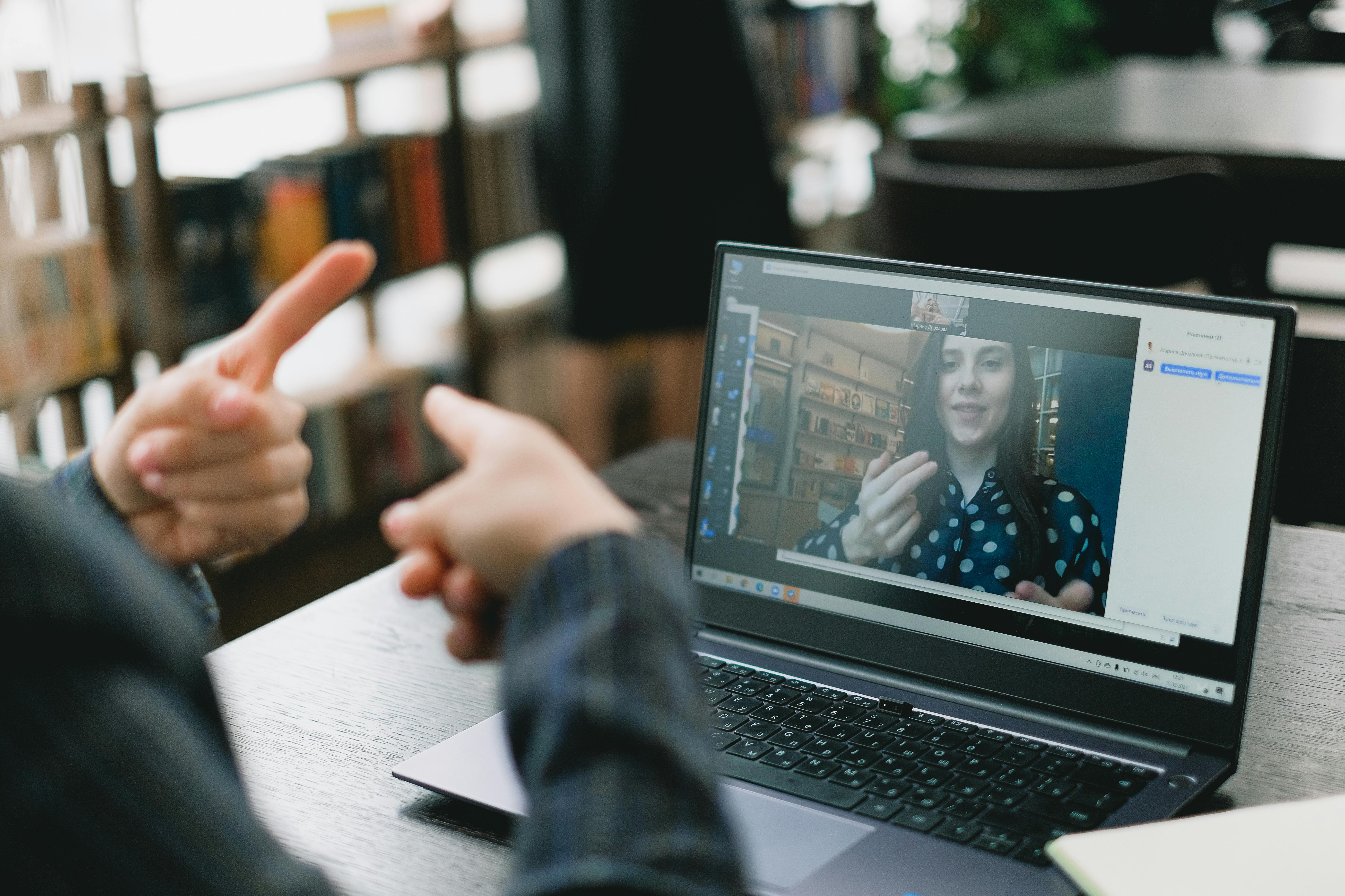 Sign language being used on a video call