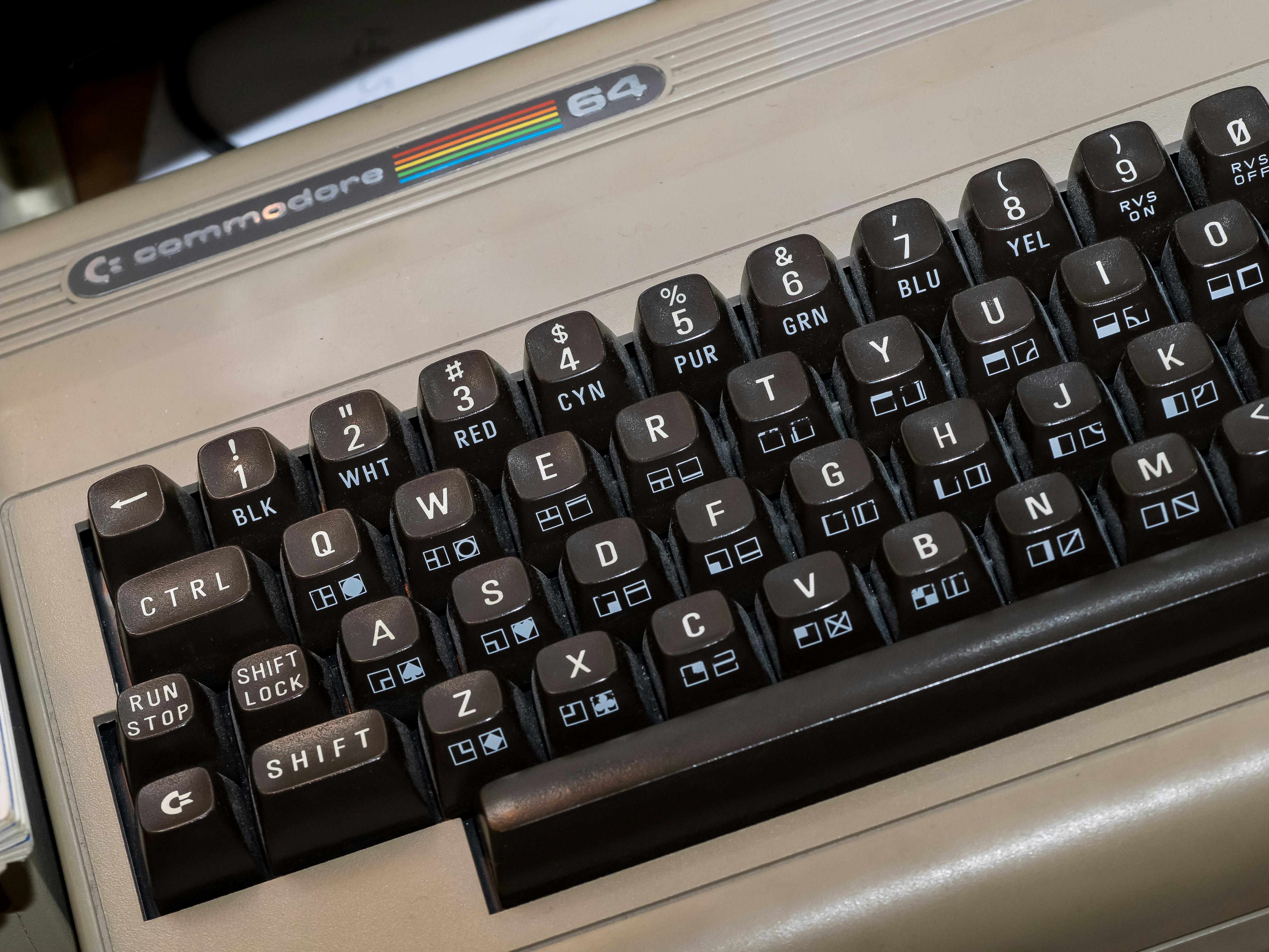 Close up image of a Commodore 64 keyboard with only half visible