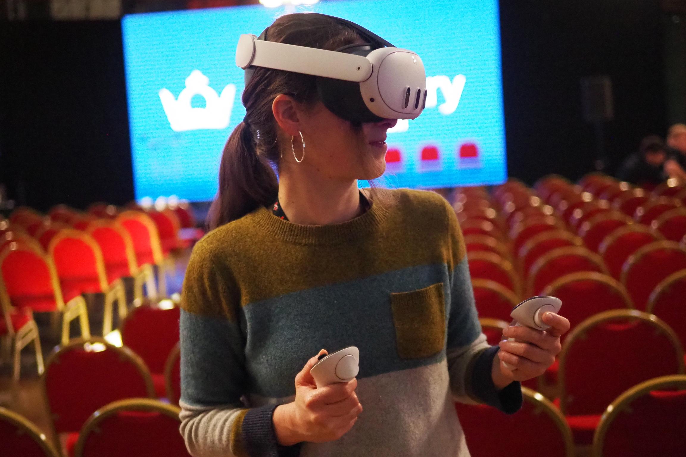 Exploring the metaverse via a VR headset.