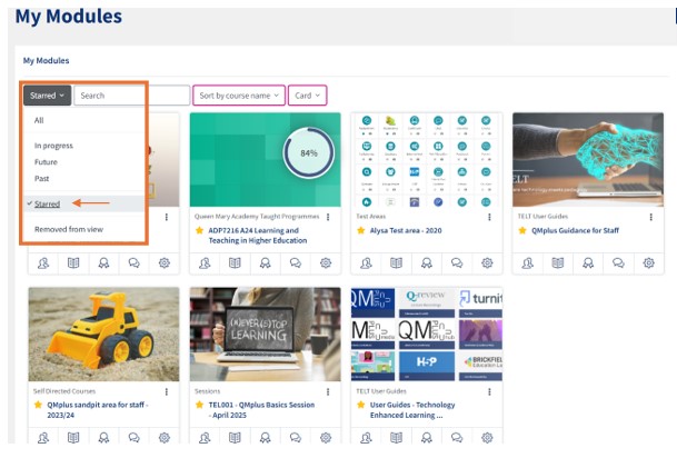 A screenshot of where to star modules under my modules