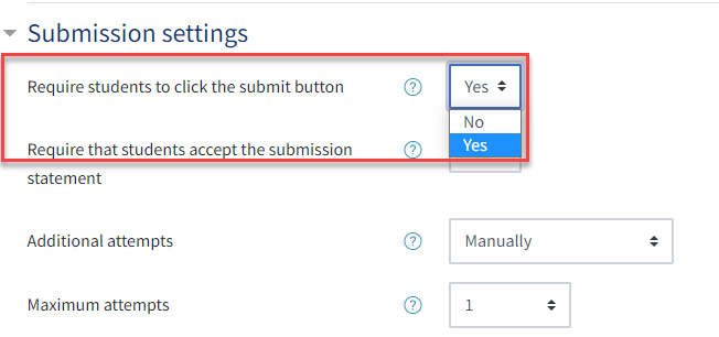 The submission button you may require students to click